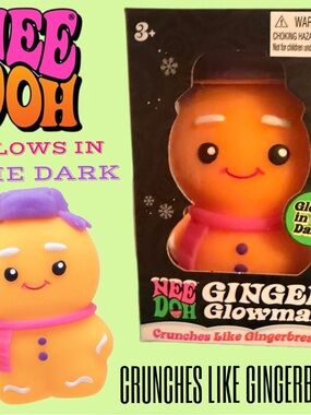 NIB NeeDoh Ginger Glowman Gingerbread - Glows In Dark - RARE Nee Doh Squishy